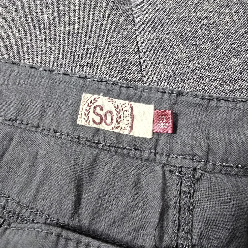 SO Junior Size 13 Charcoal Retro Cargo Crop Pants - Picture 5 of 7